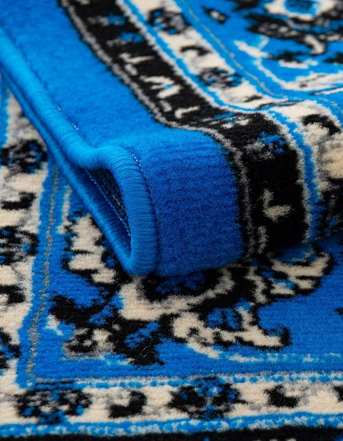 Unique Loom Sialk Hill Collection Area Rug - Washington (3' x 16' 5" Runner Dark Blue/Black)