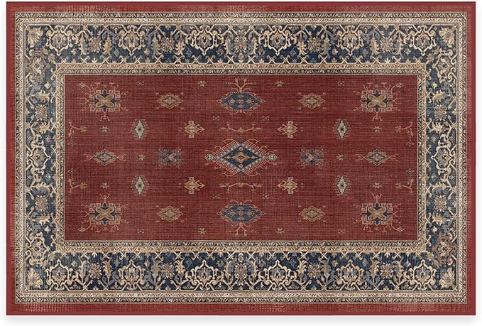 RUGGABLE Washable Vintage Area Rug – Verena Amber Red 2x3, Stain-Resistant, Non-Slip – Small Machine Washable Rugs for Living Room, Bedroom, Hallway, Entryway & Bathroom–with Standard Pad