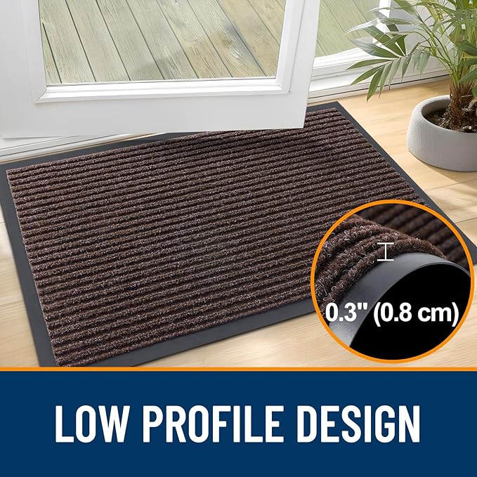 OLANLY Front Door Mat Indoor Outdoor Entrance, Waterproof Heavy Duty Doormat, Fade Resistant, Low Profile, Easy Clean Patio Porch Welcome Floor Mats for Entry, 33x21, Tan