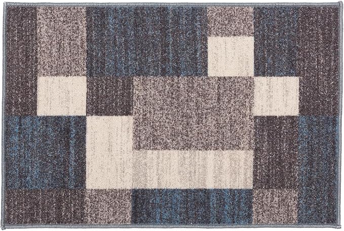 Rugshop Contemporary Blue Geometric Boxes Non-Slip Area Rug Non-Shedding for Living Room, Dining Room and Office, 20" x 30"