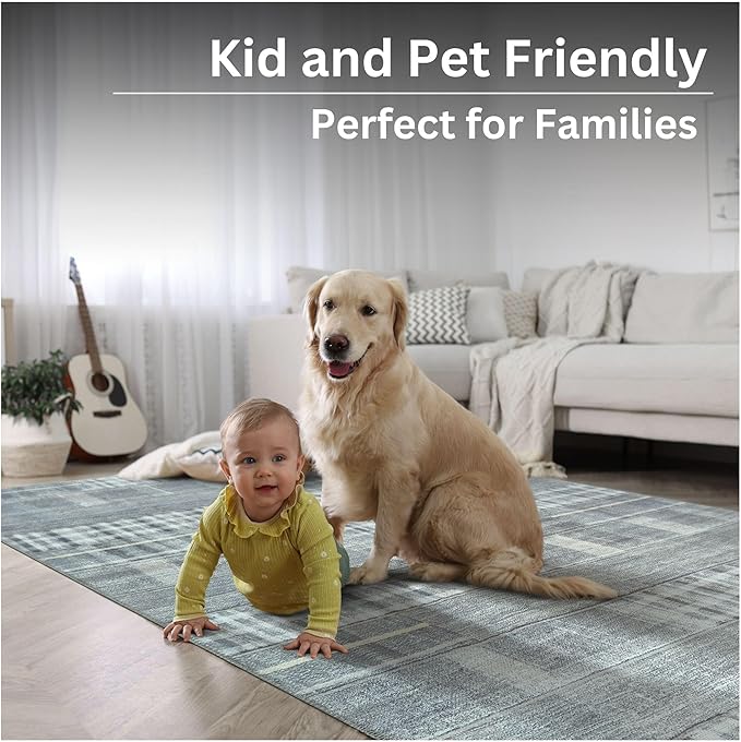 Bloom Rugs Washable Non-Slip 9' x 12' Rug - Gray Striped Area Rug for Living Room, Bedroom, Dining Room, and Kitchen - Exact Size: 9' x 12'