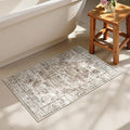 Uphome Boho Bathroom Rugs, Distressed Farmhouse Khaki Bath Mat, Comfy Velvet Small Bath Rugs Non Slip Washable, Vintage Oriental Toilet Rug for Sink Shower Vanity, 20x32 inch