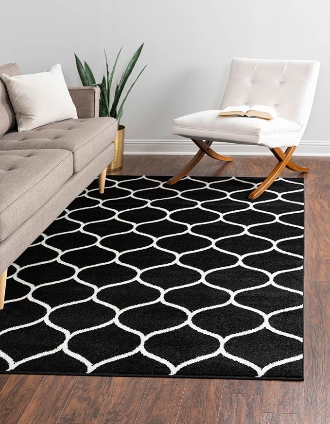 Rugs.com Lattice Frieze Collection Rug – 2' x 3' Black Medium Rug Perfect for Living Rooms, Large Dining Rooms, Open Floorplans