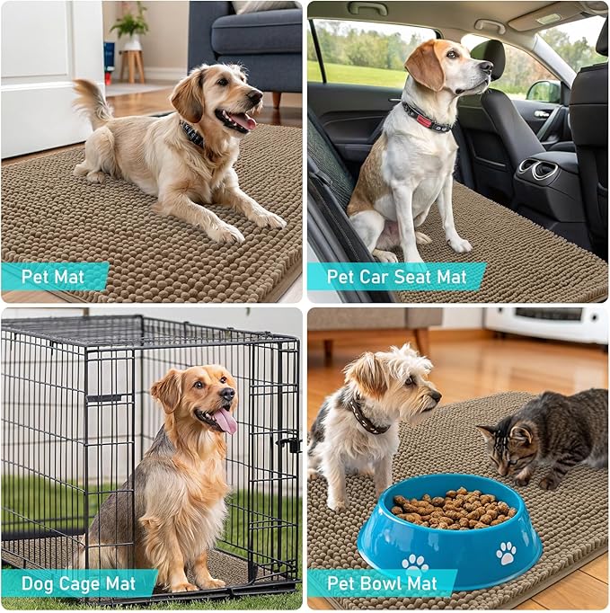 OLANLY Dog Door Mat for Muddy Paws 40x32, Absorbs Moisture and Dirt, Absorbent Non-Slip Washable Doormat, Quick Dry Chenille Mud Mat for Dogs, Entry Indoor Entryway Carpet for Inside Floor, Tan