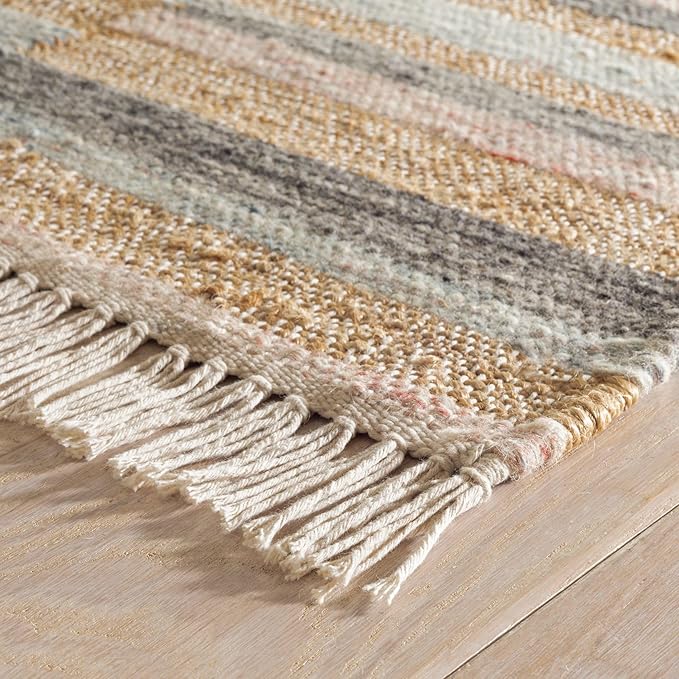 Dash & Albert Ravel Stripe Blue Handwoven Wool Rug, 8.5 X 11.5 Feet, Blue Geometric Pattern