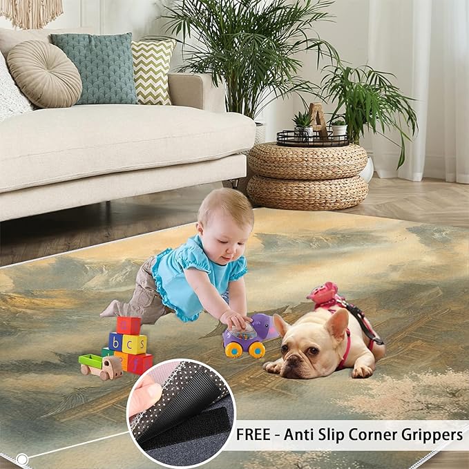 Misty Peaks Rugs for Bedroom - 3x4 Area Rug - Classic Fairy Palace Rugs for Living Room, Fairy Forest Rug, Washable Home Decor Carpet