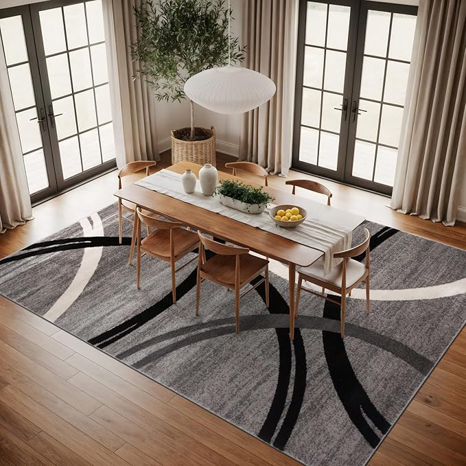 Rugshop Wavy Circles Design Area Rug, Non-Shedding Carpet for Living Room, Dining Room, or Bedroom, Gray, 7'10" x 10'2"