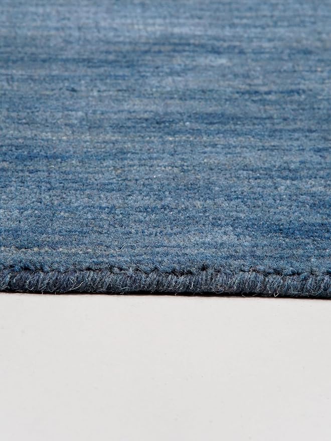 Hand Knotted Loom Wool ECO-Friendly Area Rugs - 6'x6', Octagon, Blue Color, Solid Plain Design, High Pile Thick Handmade Anti Skid Area Rugs for Living Room, Bed Room (L00111)