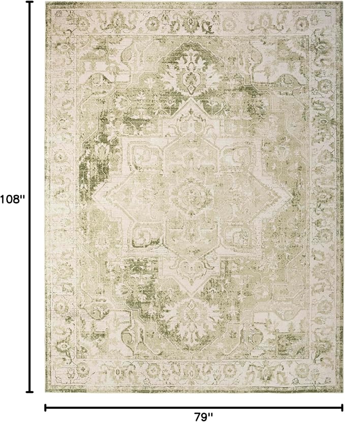Nourison Home Astra Machine Washable Ivory Green 6'7" x 9' Area Rug - Easy Clean, Non Shedding, Bed Room, Living Room, Dining Room, Kitchen (7' x 9')