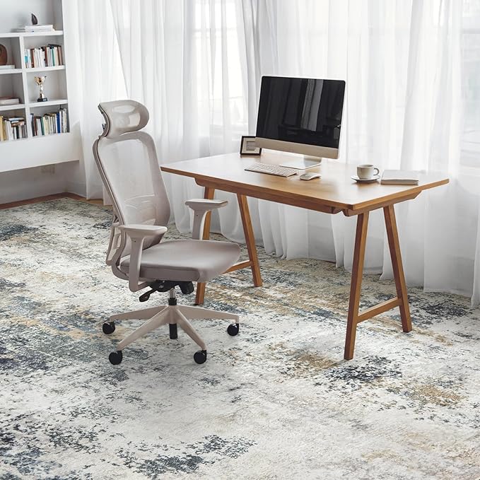 Washable Area Rugs for Living Room 8x10 - Large Neutral Modern Abstract Rug, Soft Low Pile Carpet with Non Slip Backing for Under Dining Room Table, Bedroom, Home, Office, Dorm - Green Yellow
