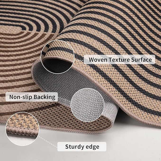 Tangsoo Rainbow Easy Jute Rug 8x10 Washable Rugs for Living Room,Black Non Slip Carpet,Outdoor Patio Area Rug Farmhouse Modern Office Mat for Backyard Dining Room Bedromm