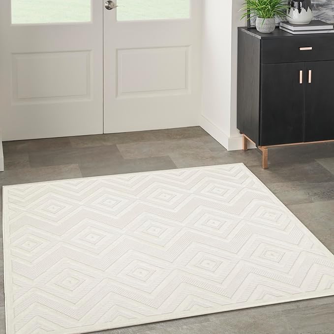 Nourison Home Versatile Ivory White 5' x Square Area Rug - Easy Clean, Non Shedding, Bed Room, Living Room, Dining Room, Kitchen (5' x Square)