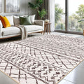 KUTA Boho Living Room Rug 8x10, Moroccan Brown Cream Washable Area Rugs 8x10 Non Slip, Ultra Soft Print Distressed Geometric Low-Pile Throw Carpet for Bedroom Nursery Dorm Decor