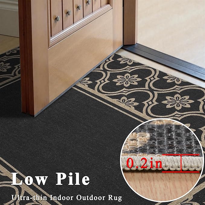 Moroccan Floral Easy Jute Rug 5x7 Outdoor Patio Rug Washable Area Rugs for Living Room Bedroom Non Slip Neutral Farmhouse Indoor Outdoor Carpet for Backyard Patio Office