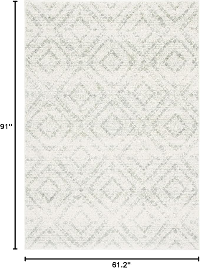 SAFAVIEH Adirondack Collection Area Rug - 5'1" x 7'6", Ivory & Green, Modern Diamond Distressed Design, Non-Shedding & Easy Care, Ideal for High Traffic Areas in Living Room, Bedroom (ADR131X)