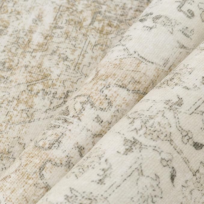 9x12 Washable Area Rug Beige Vintage Distressed Large Rug for Living Room Oriental Soft Thin Indoor Retro Carpet Non Slip Low Pile Floor Cover for Bedroom Dining Room Office Nursery