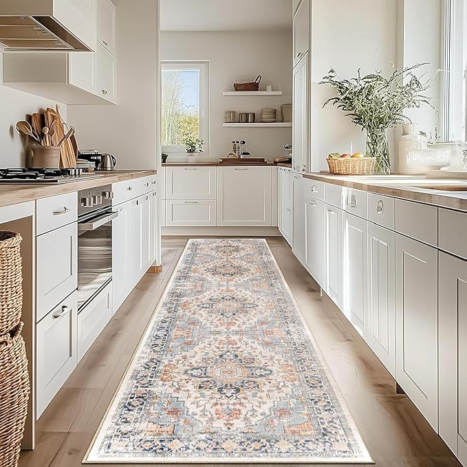 Enkor Runner Rug for Hallway, 2.6x10.5 Washable Soft Non Slip Floor Rug for Kitchen, Modern Mat for Living Room Bedroom Entryway Orange & Black
