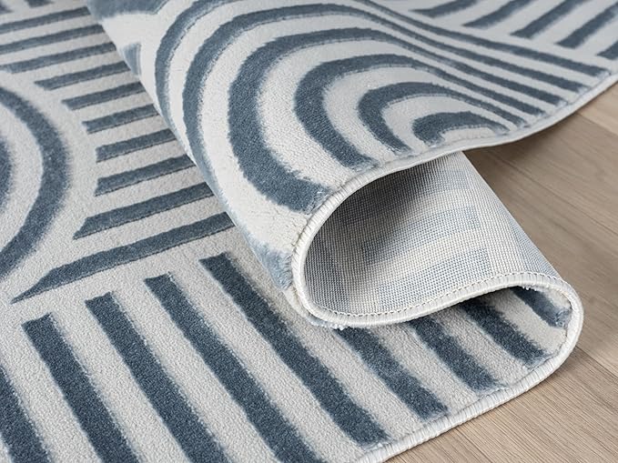Annabel Modern Geometric Area Rug for Living Room, 8x10 Contemporary Arched Linear Large Gray Rug, High-Low Pile Stain Resistant Carpet for Bedroom, Dining Room or Kitchen (8' x 10', Gray)