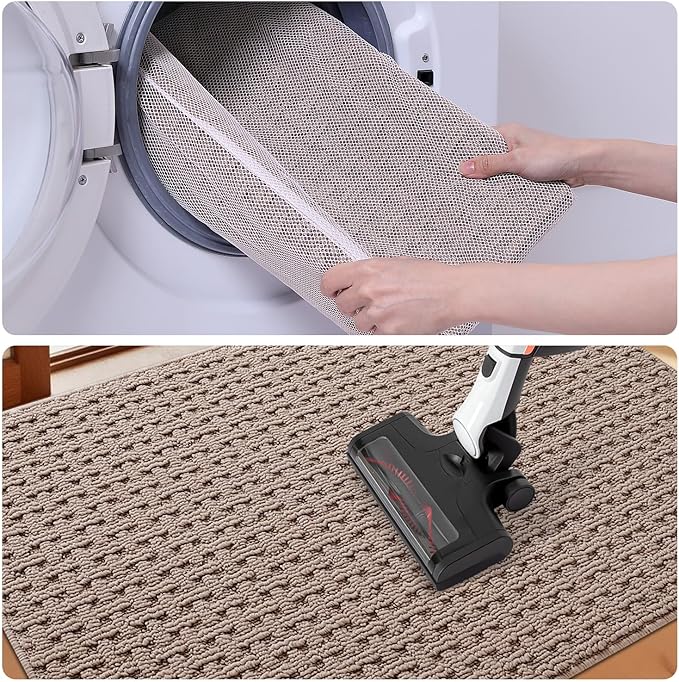 LUMI Washable Door Mat Indoor Entrance 36x60, Dirt Trapper Front Door Mats with Absorbent Interior and Non-Slip Rubber Backing, Entryway Doormat, Beige