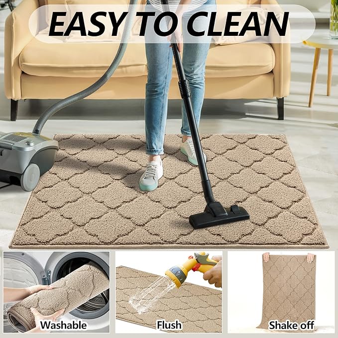 Timo Indoor Doormat, Front Door Mat 20"x32" Absorbent Rubber Backing Non Slip Door Mats, Machine Washable Resist Dirt Low Profile Entryway Rug, Front Door Rugs Indoor for Muddy Wet Shoes, Beige
