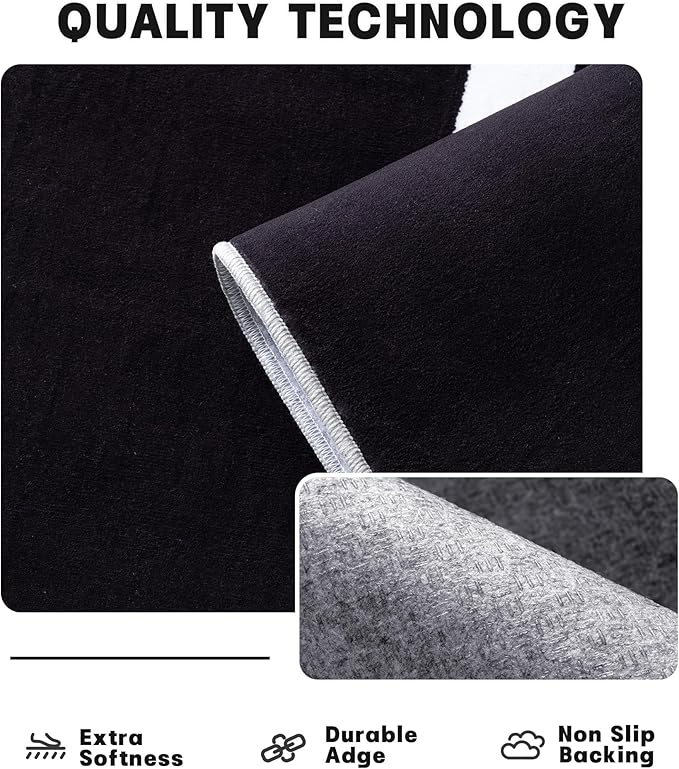 YIHOUSE Modern Washable Area Rug for Living Room Bedroom - Large Abstract Black and White Rug Non-Slip Ultra-Thin Home Decor (Dark Warping, 5'x7'ft)