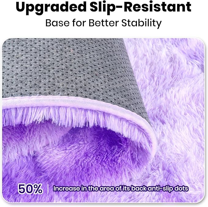 Zentavio Purple Rugs for Girls Room 5x8 Large Area Rugs for Living Room Carpet for Bedroom Washable Soft Fluffy Shag Aesthetic Plush High Pile Throw Rug for Nursery Kids Room Dorm Room Tie-Dyed