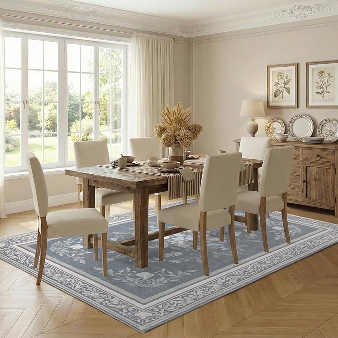 SOULFUL Medium Pile 4x6 Rugs for Living Room - Cozy Soft Underfoot Area Rug - Greige Boho Floral - Washable Non-Slip - Perfect for Bedroom Kids Room Under Dining Table Office