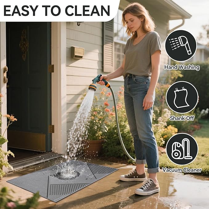 Front Door Mat 17''x30'', Non Slip Absorbent Muddy Dirt Resist Washable Low-Profile Indoor Doormat, Welcome Entryway Door Mats, Grey