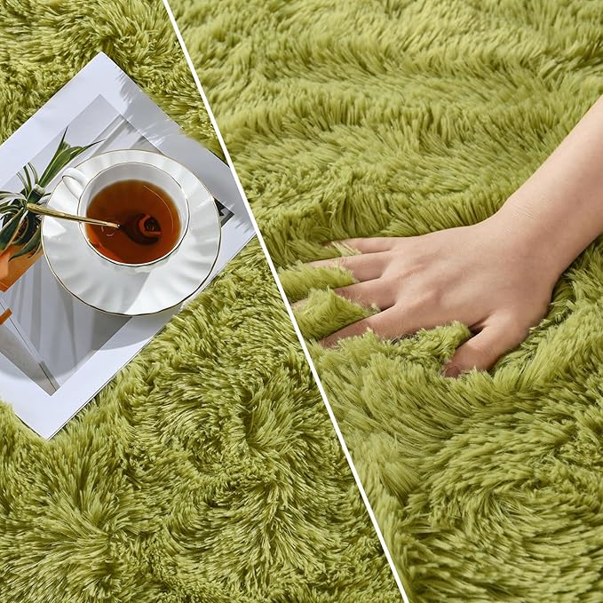 Shag Area Rug, 4 X 6 Plush Fuzzy Rugs for Living Room, Ultra Soft Fluffy Furry Rug for Bedroom, Indoor Carpet Nursery Rugs for Kids Room Home Decor, Green
