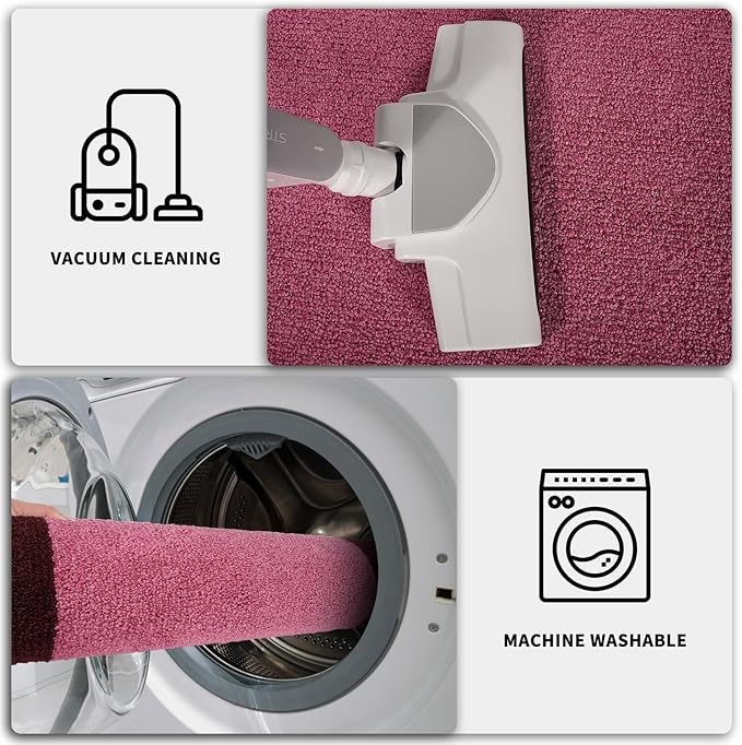 PURRUGS Dirt Trapping Door Mat 32" x 48", Non-Slip/Skid Machine Washable Entryway Rug, Shoes Scraper, Throw Rug, Super Absorbent Area Rug for Muddy Wet Shoes and Paws, Pink & Burgundy Red