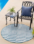 Unique Loom Outdoor Striped Collection Area Rug - Striped (5' 3" Round Blue/Ivory)