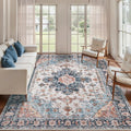 Tangsoo 8x10 Area Rug for Living Room, Washable Vintage Indoor Non Slip Large Area Rugs, Print Distressed Blue/Beige Carpet, Soft Low Pile Foldable Floor Rug for Bedroom Dining Room Dorm