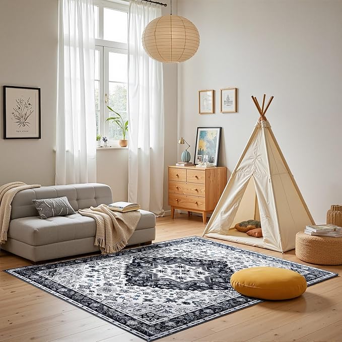 Area Rugs 4x6,Boho Vintage Oriental Washable Rugs,Collapsible Area Rug for Bedroom, Entryway, Kitchen, Bathroom