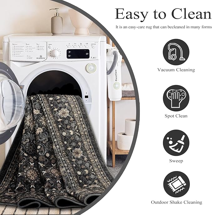 Area Rug Non Slip Machine Washable Ultra Soft Living Room/Bedroom/Kitchen/Outdoor/Classroom Black Grey, 4'×6'