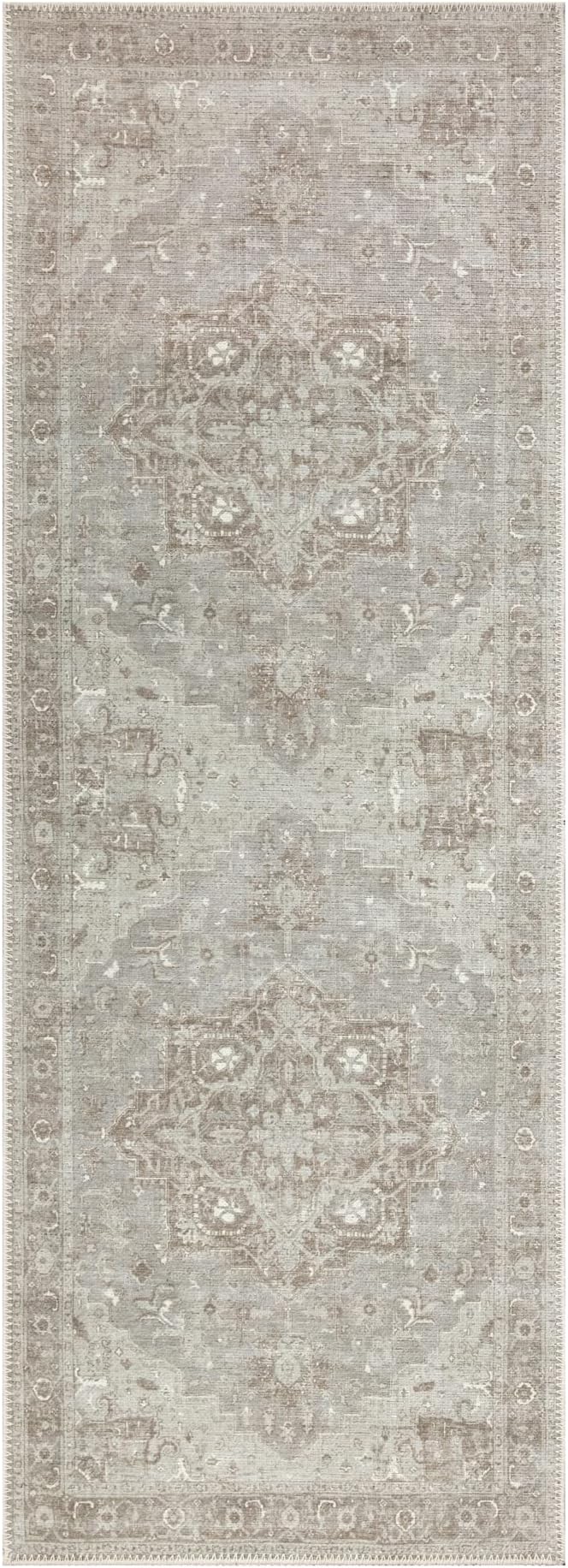 Bloom Rugs Washable Non-Slip 10 ft Runner - Beige/Gray Traditional Runner for Entryway, Hallway, Bathroom, and Kitchen - Exact Size: 2.5' x 10'