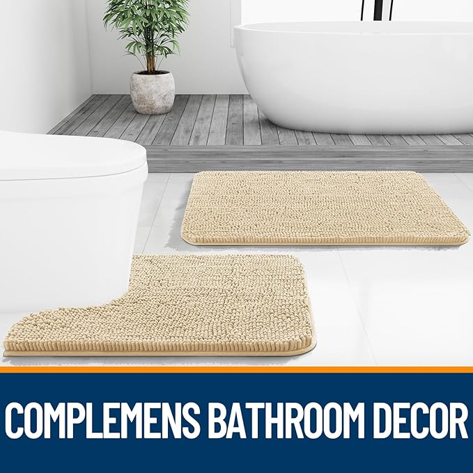OLANLY Bathroom Rugs 30x18, Extra Soft Absorbent Chenille Bath Rugs, Rubber Backing Quick Dry, Machine Washable Bath Mats for Bathroom Floor, Tub and Shower, Home Decor Accessories, Beige