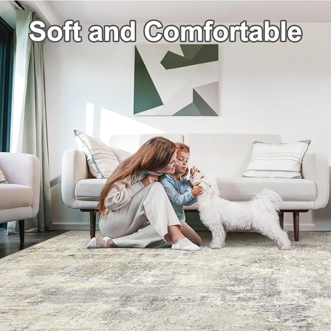 Washable Area Rugs for Living Room 9x12 - Large Neutral Modern Abstract Rug, Soft Low Pile Carpet with Non Slip Backing for Under Dining Room Table, Bedroom, Home, Office, Dorm - Brown Grey