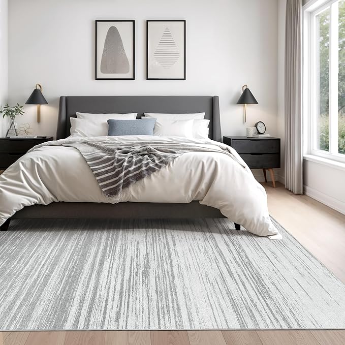 Valenrug Washable Rugs 8x10 - Non Slip 8x10 Area Rugs for Living Room, Stain Resistant Area Rugs for Bedroom, Foldable Machine Washable Area Rug(8'x10', Grey)