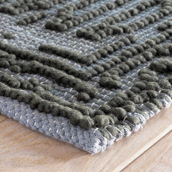 Dash and Albert Campbell Iron Handwoven Wool Rug, 8 X 10 Feet, Neutral/Grey Geometric Pattern - Premium Luxury Hotel Quality Soft Breathable Hypoallergenic Machine Washable Easy Care All Season