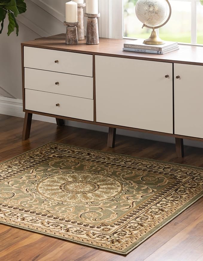 Unique Loom Versailles Collection Traditional Classic Medallion Floral Motif Area Rug (6' 0 x 6' 0 Square, Green/ Ivory)