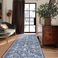 KILOCOCO Hallway Runner 2.6x8 Rug Runner Printed Vintage Floral Washable Kitchen Runners Non-Slip Rubber Backed Runners for Hallways Laundry Room Distressed Boho Rugs for Entryway Bedroom, Blue