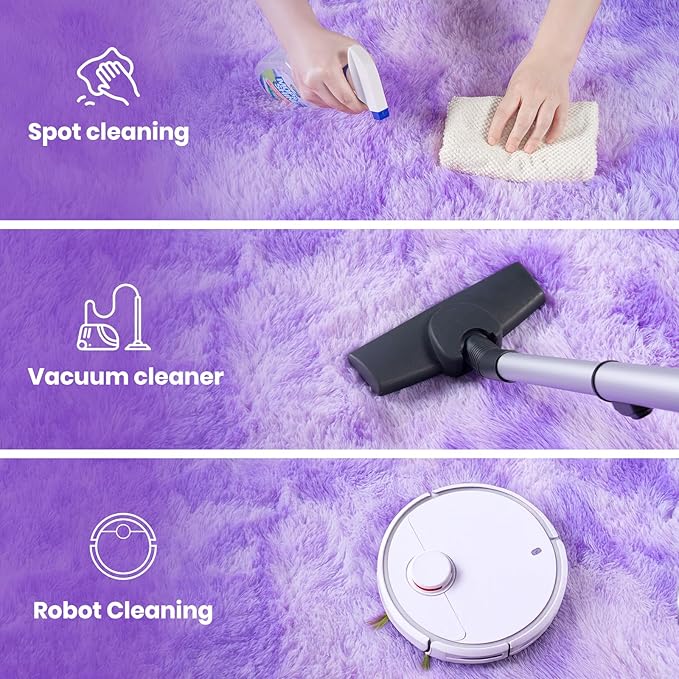 Zentavio Purple Rugs for Girls Room 5x8 Large Area Rugs for Living Room Carpet for Bedroom Washable Soft Fluffy Shag Aesthetic Plush High Pile Throw Rug for Nursery Kids Room Dorm Room Tie-Dyed