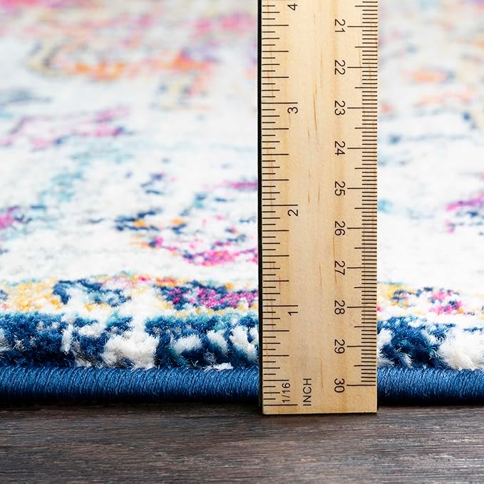 Livabliss Area Rugs - 12x18 Odelia Vintage Boho Aqua Off-White Blue Area Rug for Living Room Bedroom - Floral Medallion Stain Resistant Carpet for Kitchen, Nursery, Office (12' x 18')