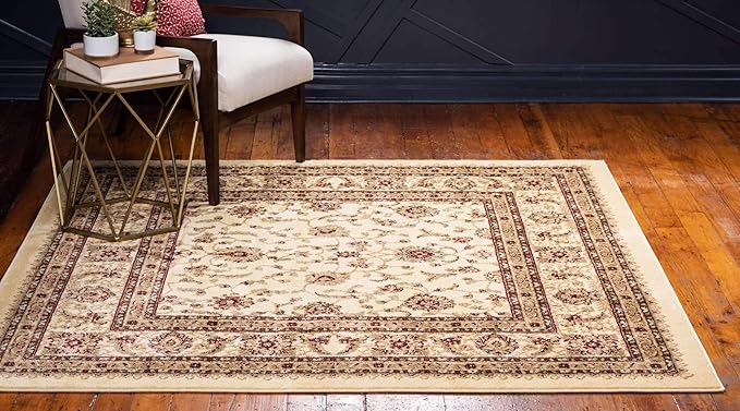 Unique Loom Voyage Collection Traditional Oriental Classic Intricate Design Area Rug (6' 0 x 6' 0 Square, Ivory/Gold)