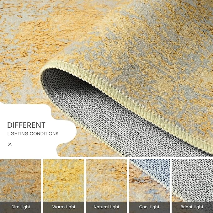 Living Room Rug 5'x7' Area Rug Washable Boho Carpet Non Slip Abstract Vintage Indoor Large Rugs for Bedroom, Classroom, College Dorm, Farmhouse, Dining Room, Kids Playroom (Orange, Silver & Gray)