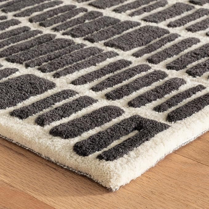 Dash and Albert Roark Wool Area Rug - 7.5 X 9.5 Charcoal Geometric Hand Tufted Accent Rug - Durable, High Traffic Areas Hallway, Living Room, Stairs - Premium Luxury Hotel Quality Soft Breathable