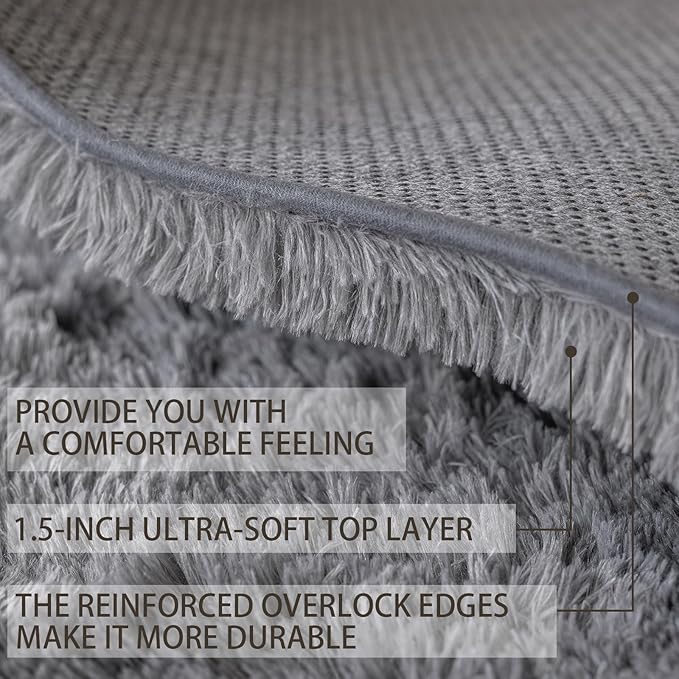 8x10 Area Rugs for Living Room Bedroom, Soft Fluffy Shaggy Bedside Rug, Indoor Floor Carpet for Kids Playroom, Dorms, Nursery Rooms, Home Decor (Grey 8'x10')