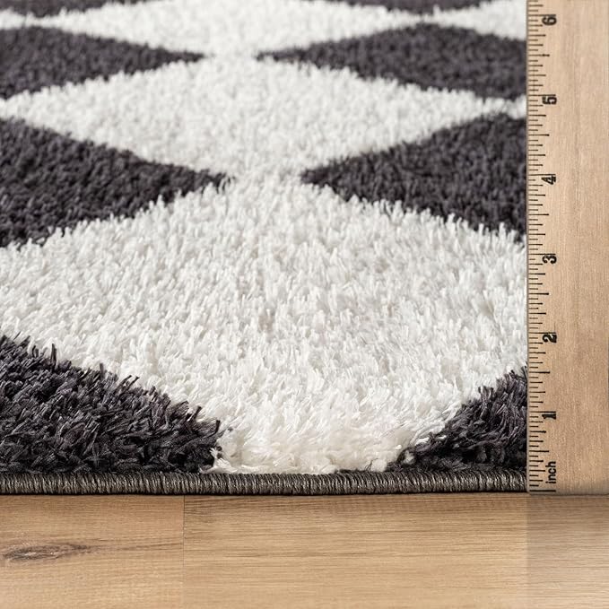 Rugshop Diamond Wave Pattern Shag Area Rug Anthracite Dark Gray 2' x 3' Ideal for Entryways, Kitchens, or Small Spaces
