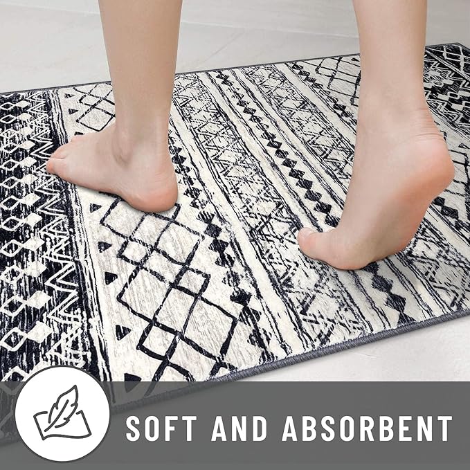 KUTA Moroccan Kitchen Rugs 3x8, Non-Slip Vintage Black Navy Blue Boho Hallway Runner Rug Ultra Soft Print Geometric Floor Carpet Runners for Bedroom Laundry Living Room