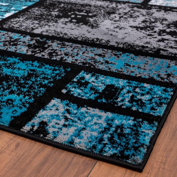 LUXE WEAVERS Modern Geometric Squares Turquoise 4x5 Area Rug for Living Room